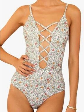 DIPPIN' Daisy's Bliss Garden Of Love One Piece Floral Swimsuit Medium
